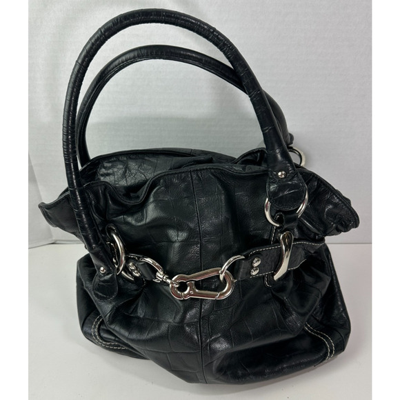 *Flawed* B Makowsky Leather Shoulder Bag Slouchy Hobo Satchel Belted Clip Purse - Picture 16 of 16
